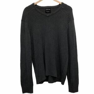 Calvin Klein Jeans  Ribbed Cotton Men's V Neck Sweater Gray  XL